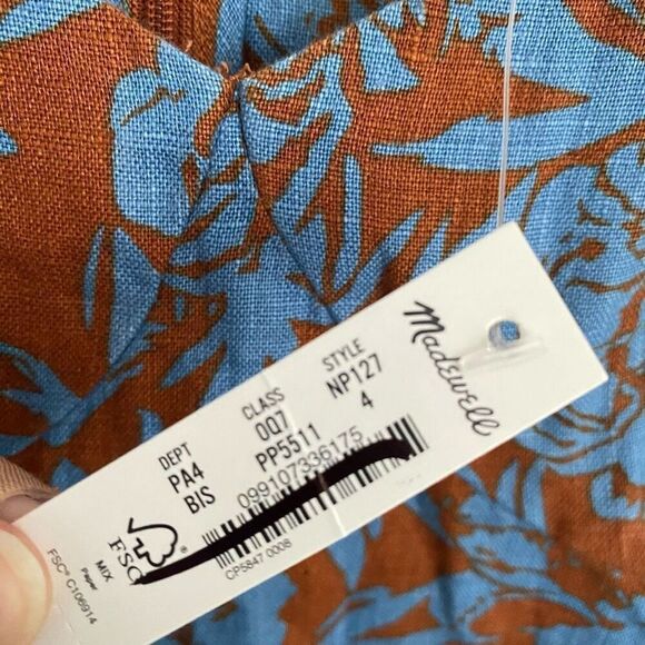 Madewell Sweetheart Mini Dress in Floral 100% Linen Blue Isle Size 4 NWT - Picture 6 of 9